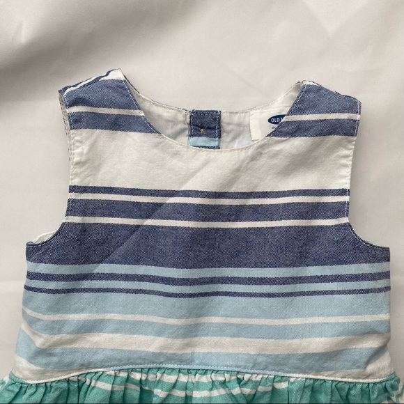 Old Navy Toddler Girls Blue/Green/White Sleeveless Striped Dress 12-18M - Picture 2 of 12